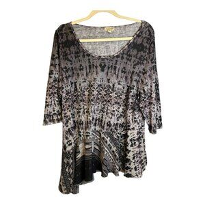 One World Blouse Women's Size 1X Tunic Artsy‎ Abstract Office Purple Black